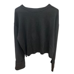 Z Supply Long Sleeve Cuffed Sleeves Crewneck Pullover T-Shirt Black Small